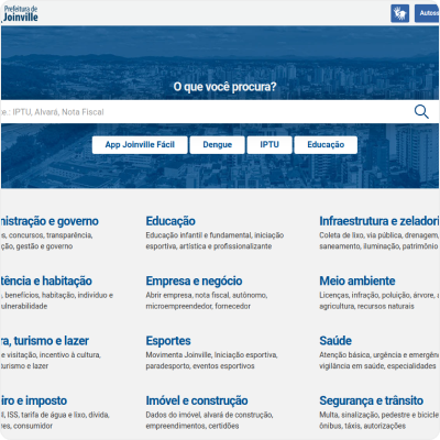 Página inicial do joinville.sc.gov.br em ago/2023 (a imagem leva para o site atual)